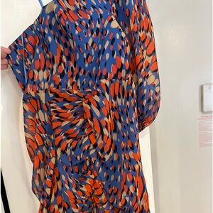 BCBGMaxaria red & blue printed one shoulder cocktail dress size 6